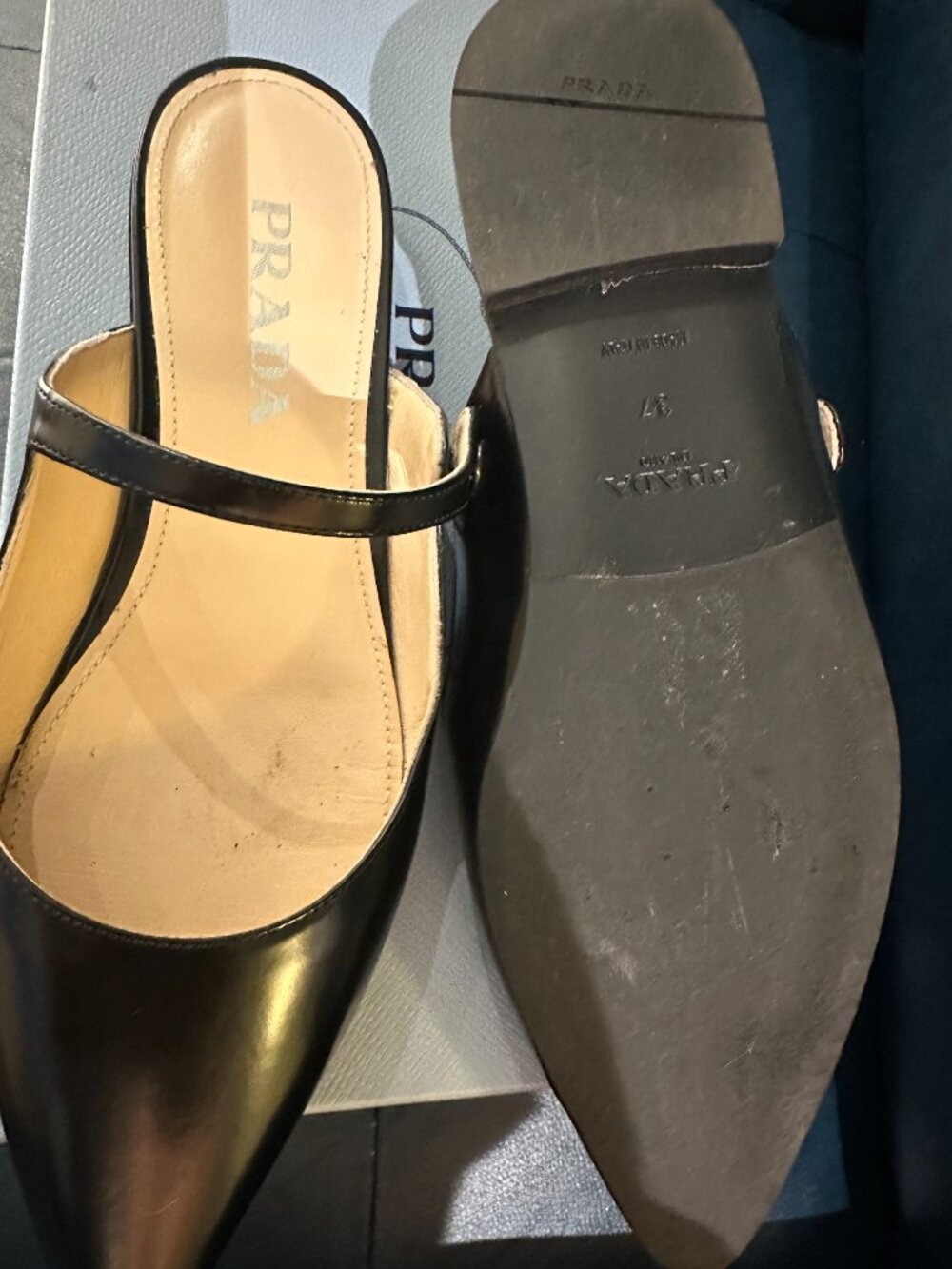 Prada Leather Mary Jane Flat Mules - Picture 8 of 9